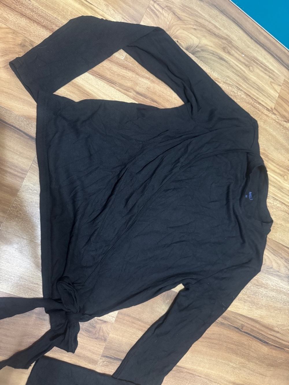 Black Long Sleeve Tie-Front Top